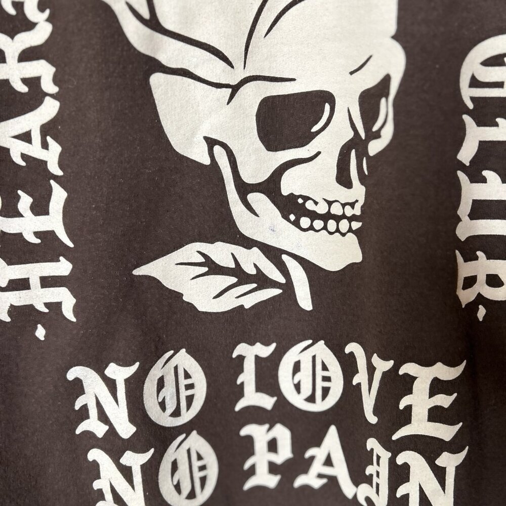 Heartbreakers Club "No Love No Pain" Unisex Hoodie Brown Size XL Graphic Skull - Picture 5 of 9